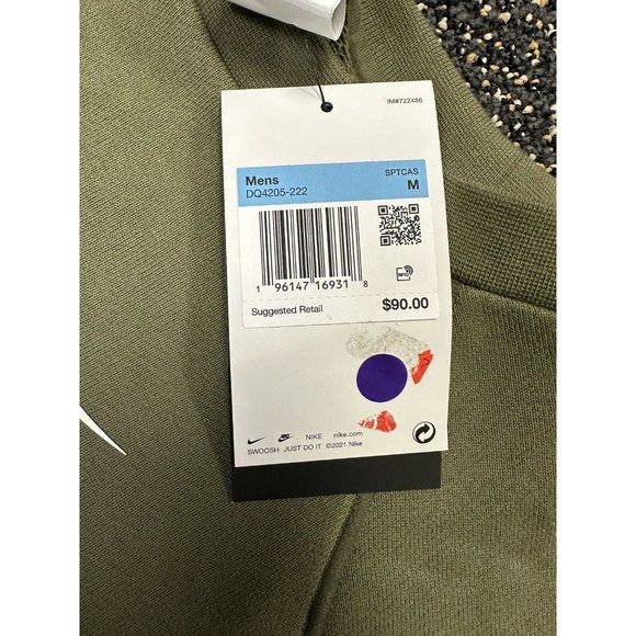 Nike Sportswear Air Men's French Terry Crew Sweatshirt Olive Size Medium - Picture 2 of 2